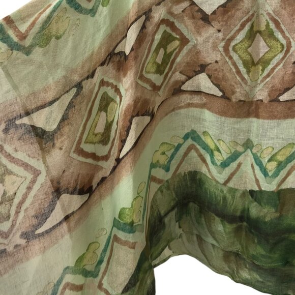 Chico's Pamela Plam Linen Poncho Kimono Top Size S/M Green Brown Geometric Print - Picture 4 of 6